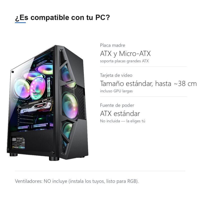 Gabinete PC Gamer Torre ATX con Panel Transparente