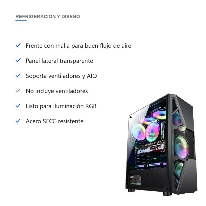Gabinete PC Gamer Torre ATX con Panel Transparente