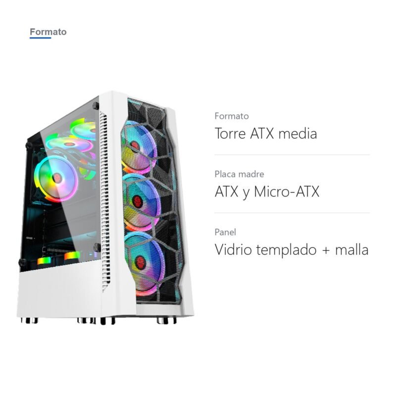 Gabinete PC Gamer Torre ATX Vidrio Templado y Frente de Malla