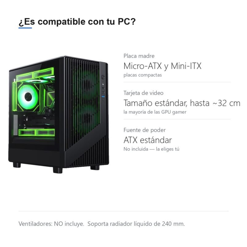 Gabinete Gamer Compacto Vidrio Templado Soporta Radiador 240 mm