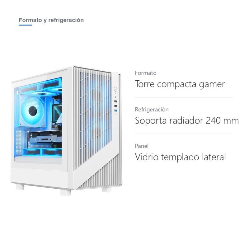 Gabinete Gamer Compacto Vidrio Templado Soporta Radiador 240 mm