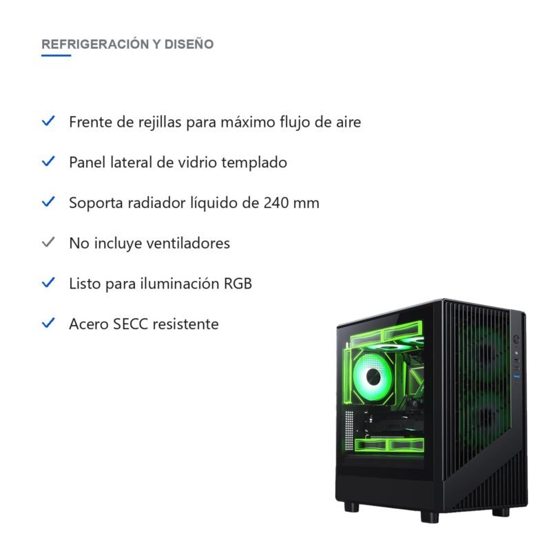 Gabinete Gamer Compacto Vidrio Templado Soporta Radiador 240 mm