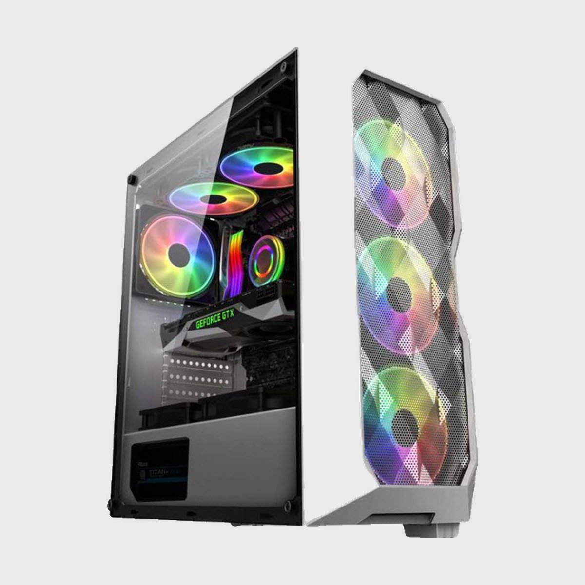 Gabinete PC Gamer Torre ATX Frente Geométrico y Vidrio Templado