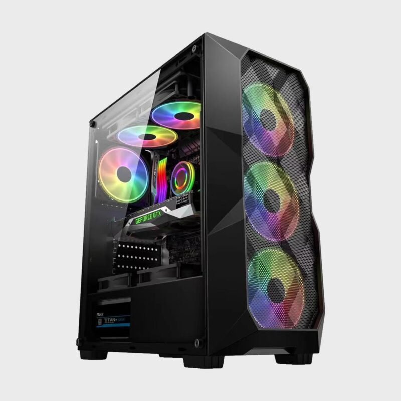 Gabinete PC Gamer Torre ATX Frente Geométrico y Vidrio Templado