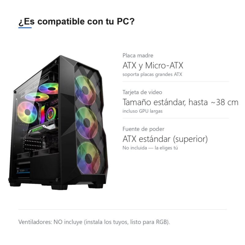 Gabinete PC Gamer Torre ATX Frente Geométrico y Vidrio Templado
