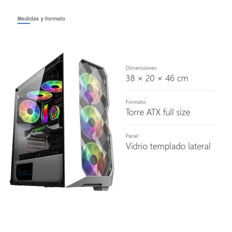 Gabinete PC Gamer Torre ATX Frente Geométrico y Vidrio Templado