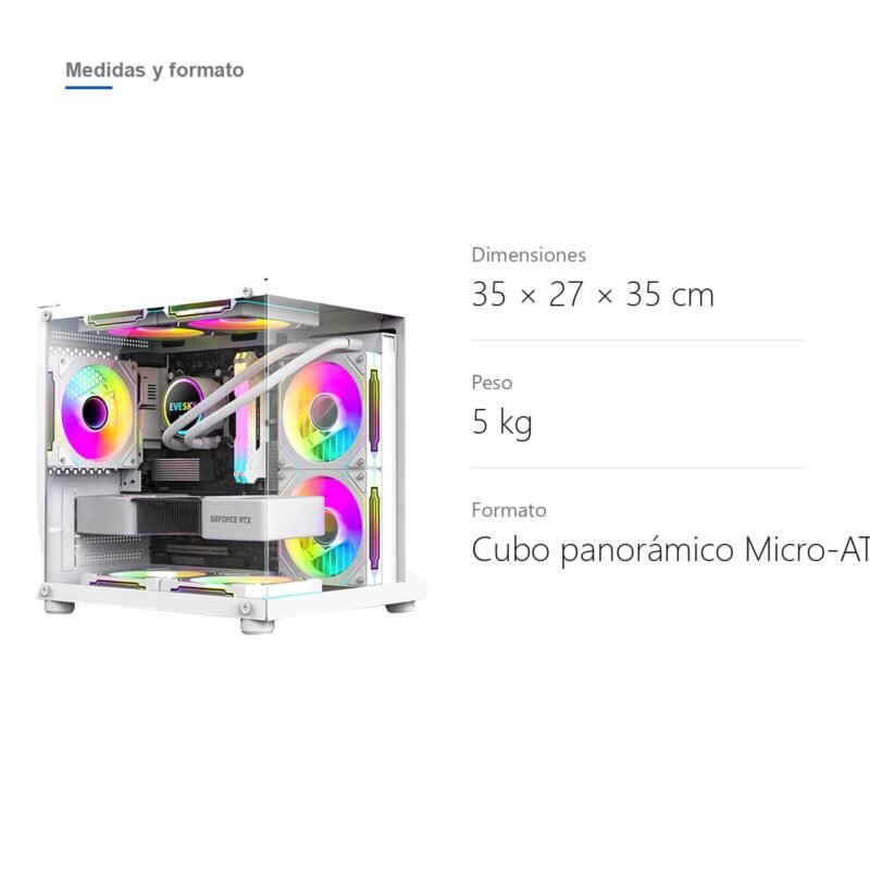 Gabinete PC Gamer Panorámico Mini Torre de Vidrio Templado