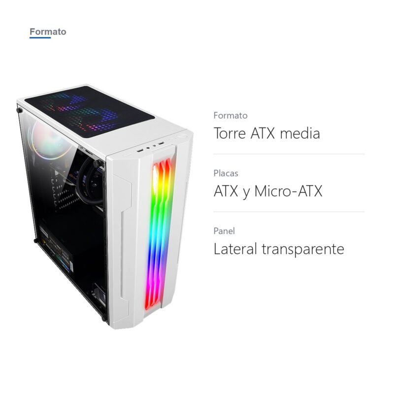 Gabinete PC Gamer Torre ATX con Tira RGB y Panel Transparente