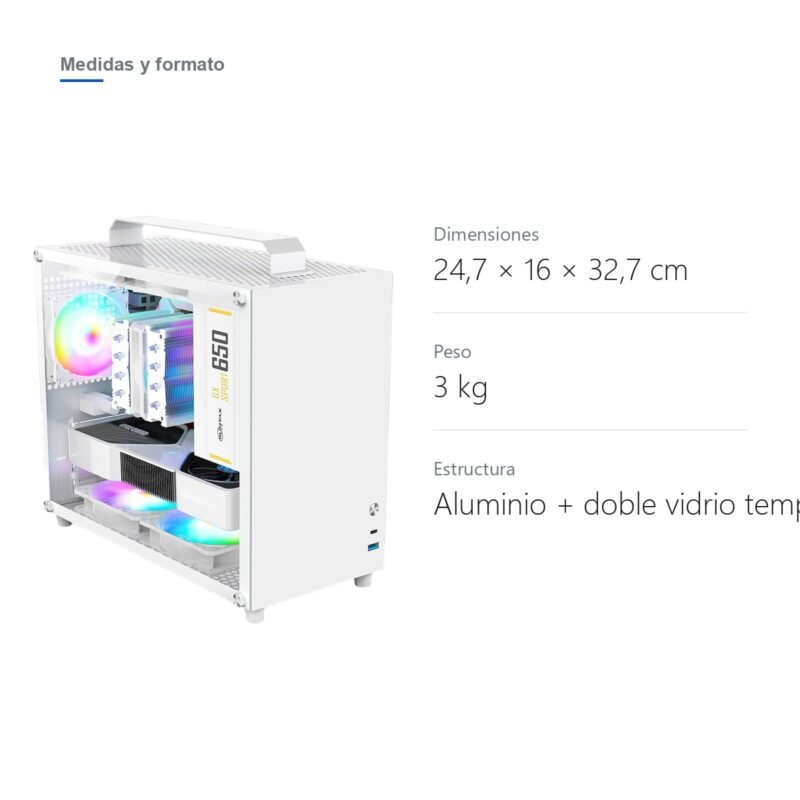 Gabinete Gamer Compacto de Aluminio Doble Vidrio Templado USB-C