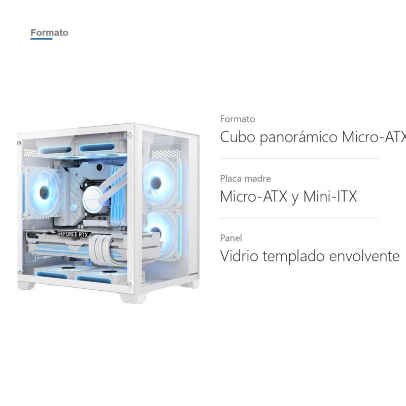 Gabinete Gamer Panorámico Cubo de Vidrio Templado Micro-ATX