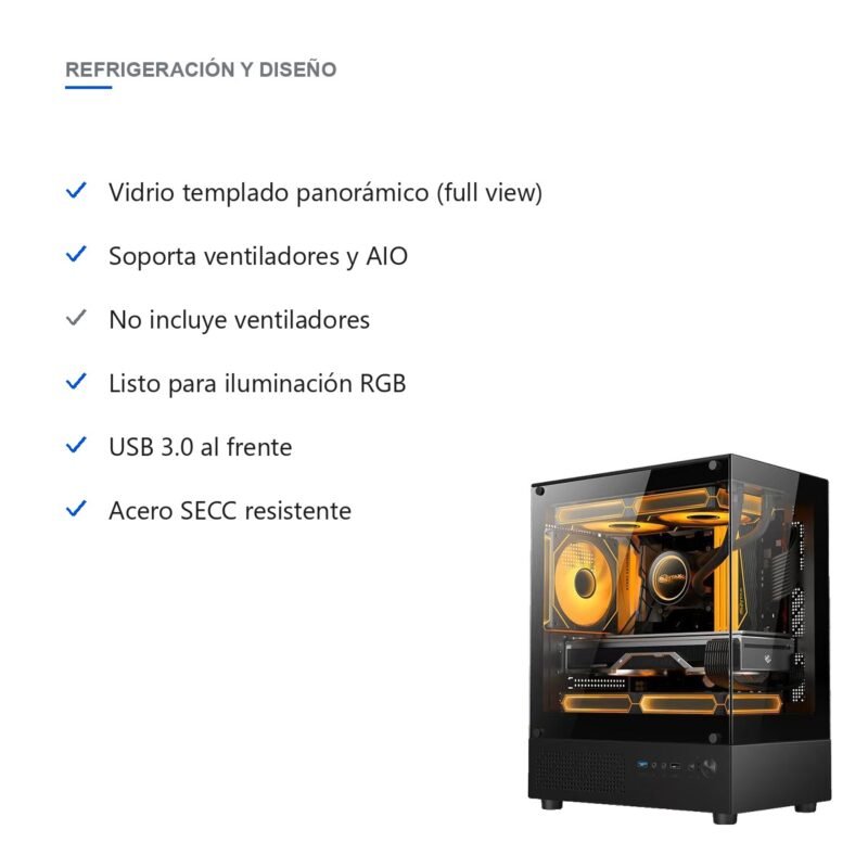 Gabinete PC Gamer Mini Torre de Vidrio Templado USB 3.0