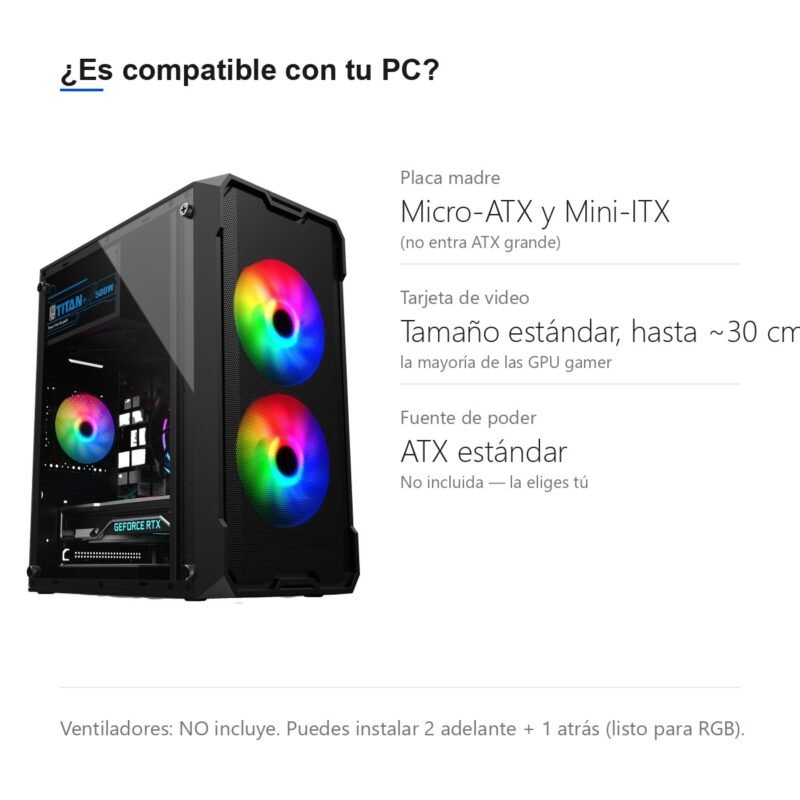 Gabinete PC Gamer Micro-ATX con Panel Transparente y USB 3.0