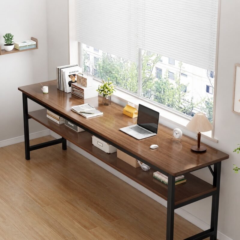 Escritorio Angosto de Doble Nivel con Repisa Inferior · 120×40×75 cm