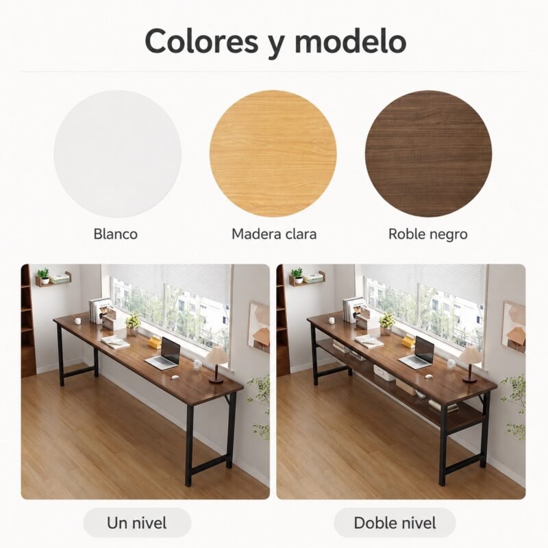 Escritorio Angosto de Doble Nivel con Repisa Inferior · 120×40×75 cm