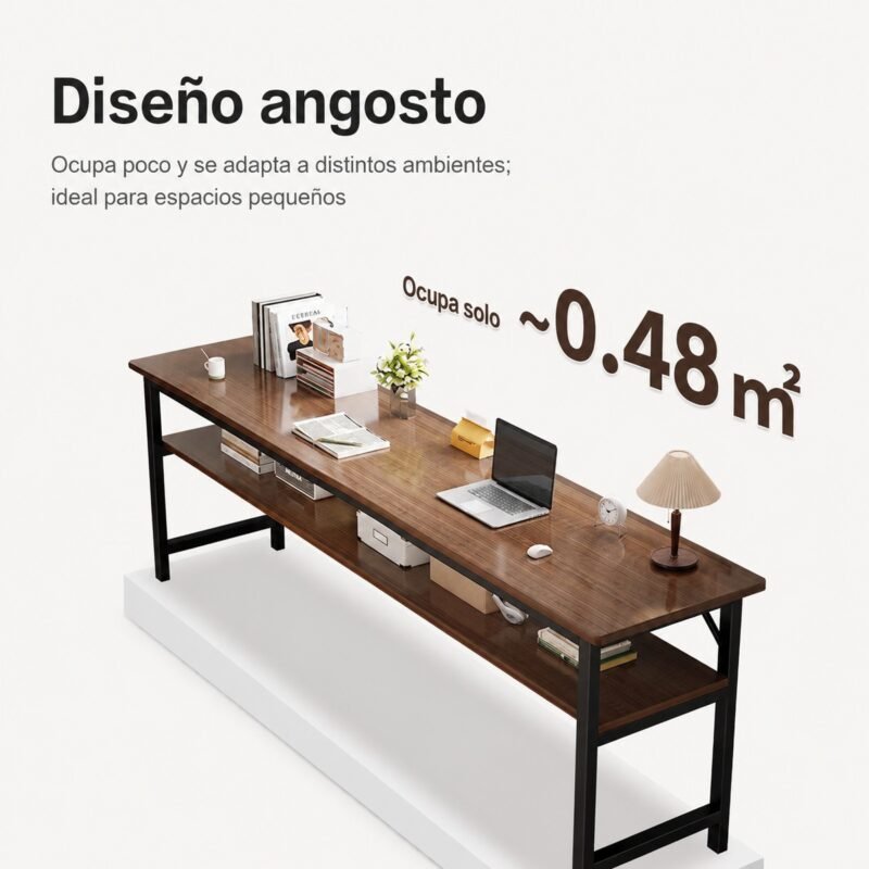 Escritorio Angosto de Doble Nivel con Repisa Inferior · 120×40×75 cm