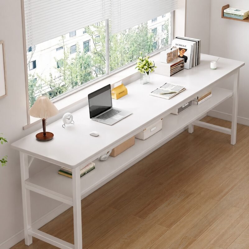 Escritorio Angosto de Doble Nivel con Repisa Inferior · 120×40×75 cm