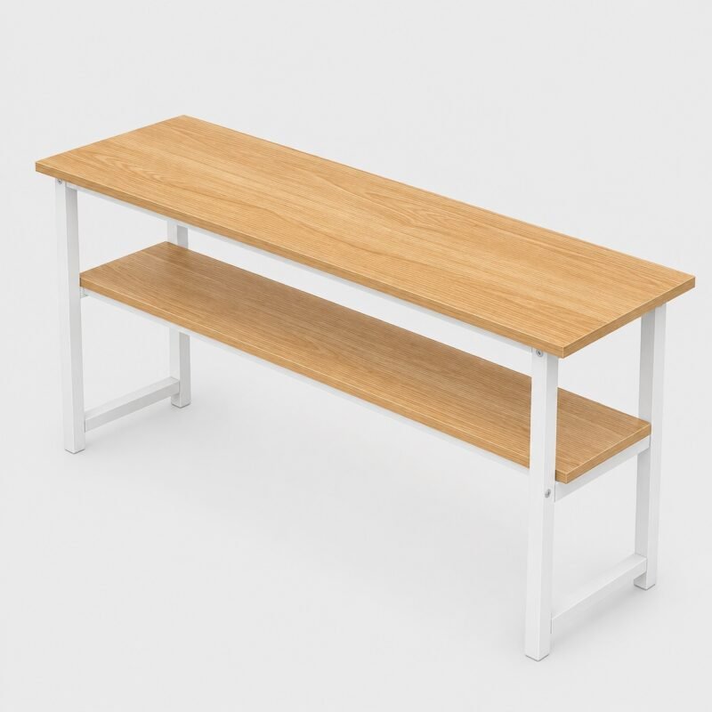 Escritorio Angosto de Doble Nivel con Repisa Inferior · 120×40×75 cm