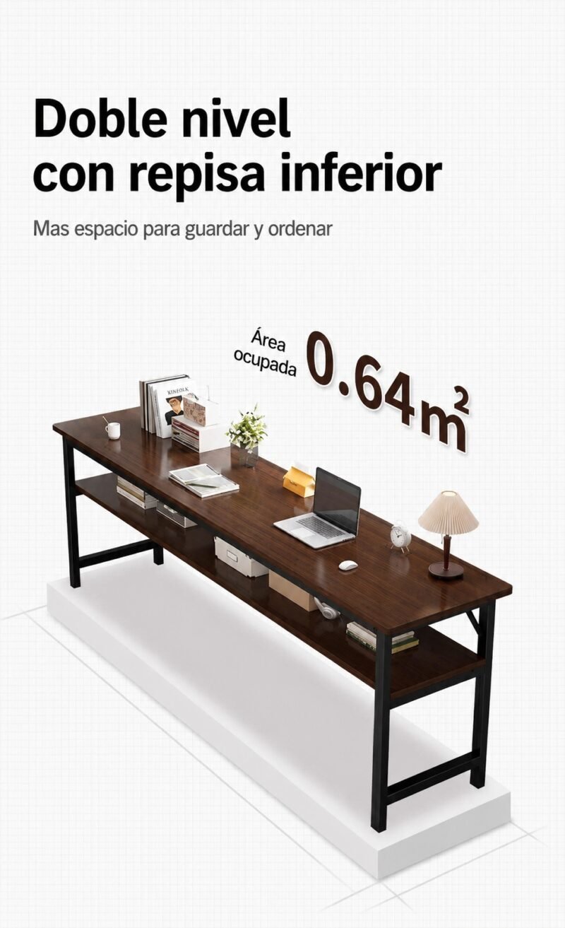 Escritorio Angosto de Doble Nivel con Repisa Inferior · 120×40×75 cm
