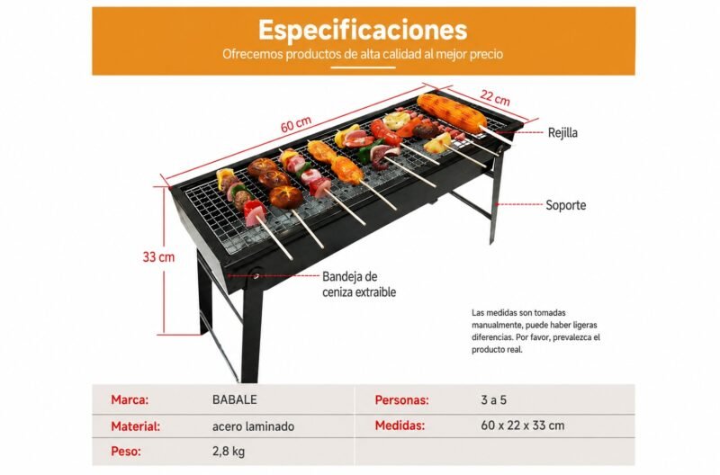 Parrilla Asador a Carbón Portátil y Plegable · 60 cm