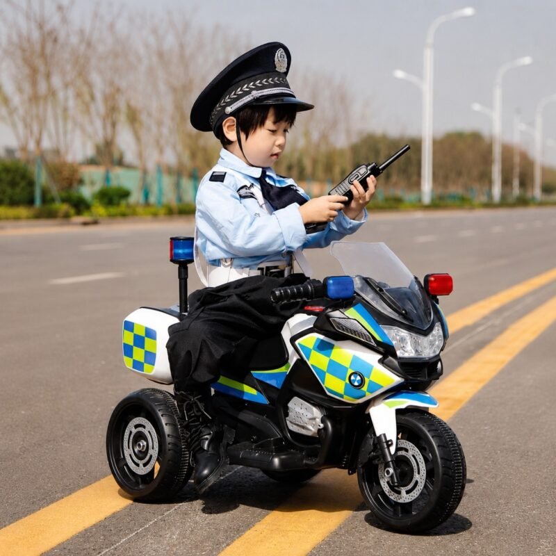 Moto Eléctrica Montable para Niños · Patrulla Verde con Control Remoto y Música