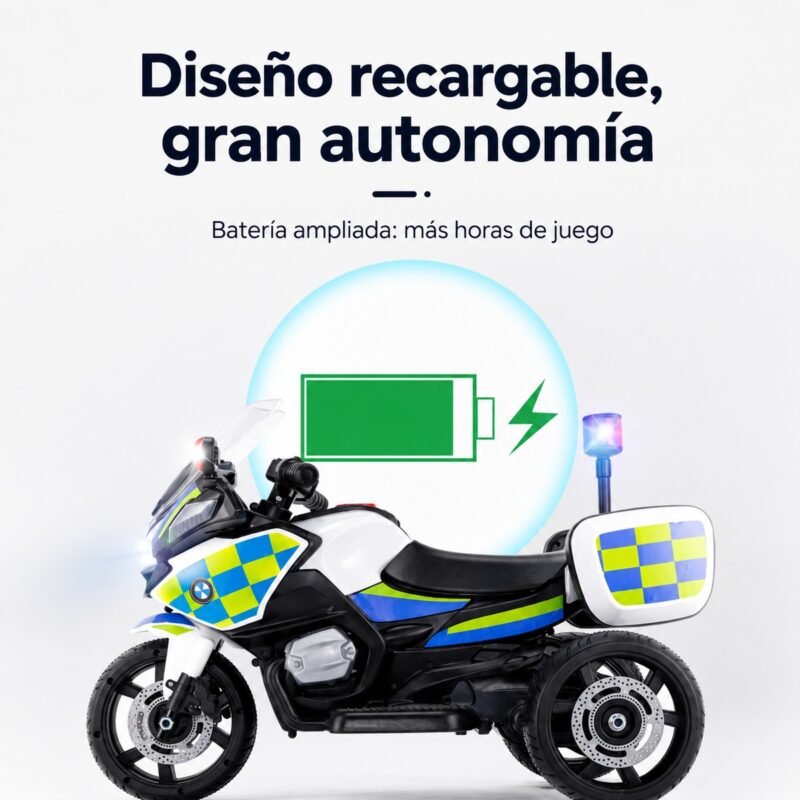 Moto Eléctrica Montable para Niños · Patrulla Verde con Control Remoto y Música