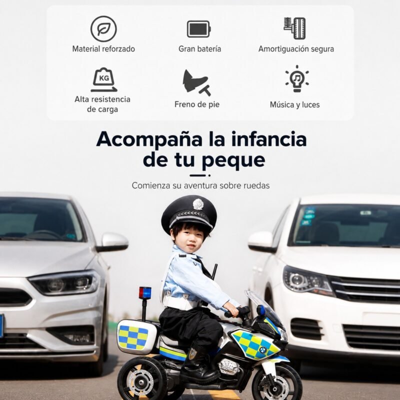 Moto Eléctrica Montable para Niños · Patrulla Verde con Control Remoto y Música