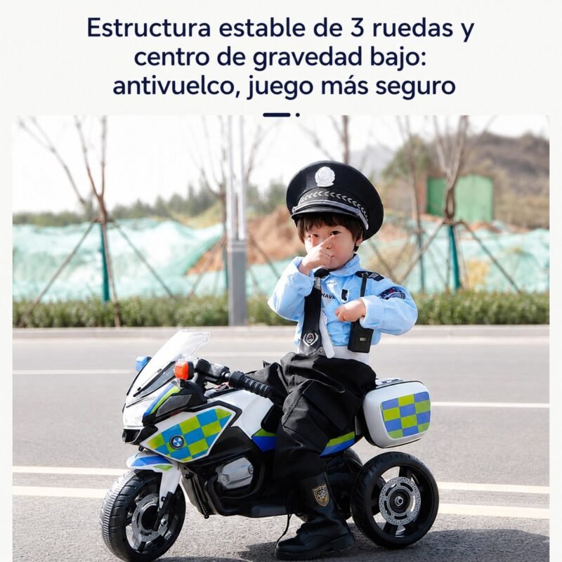 Moto Eléctrica Montable para Niños · Patrulla Verde con Control Remoto y Música