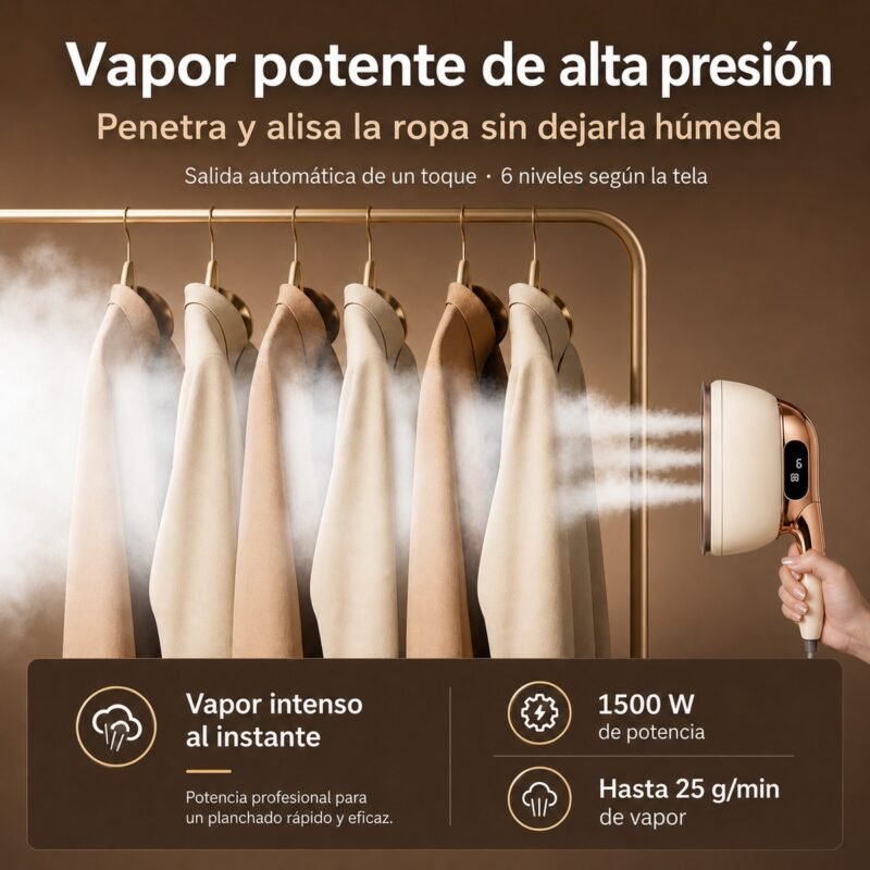 Vaporera de Ropa de Mano Portátil · Plancha a Vapor con Pantalla y Tanque Extraíble