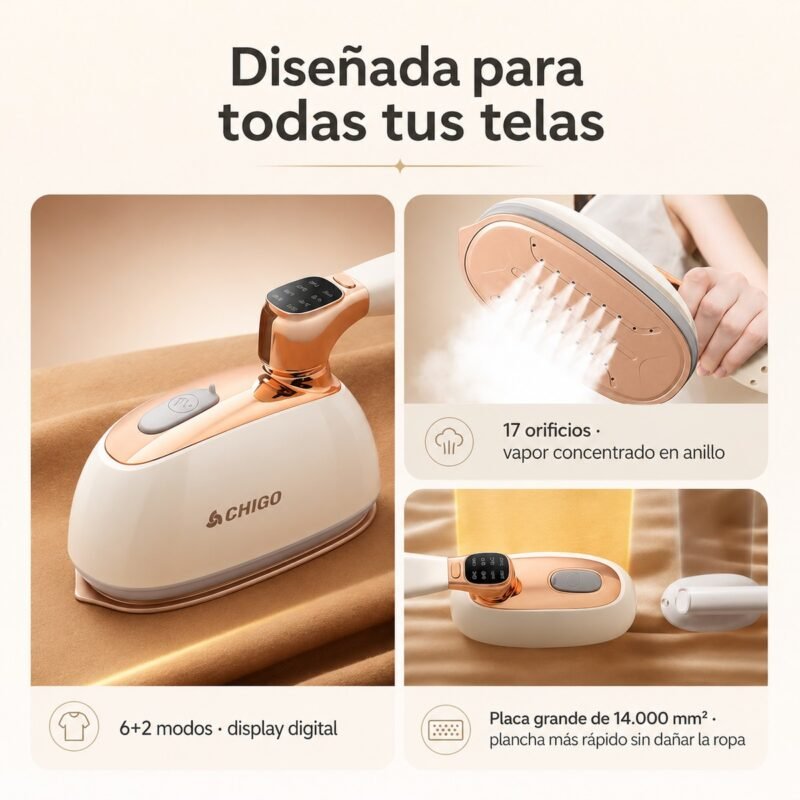 Vaporera de Ropa de Mano Portátil · Plancha a Vapor con Pantalla y Tanque Extraíble