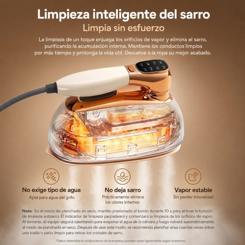 Vaporera de Ropa de Mano Portátil · Plancha a Vapor con Pantalla y Tanque Extraíble
