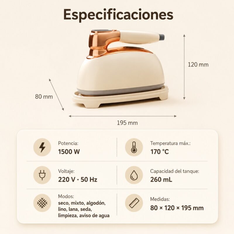 Vaporera de Ropa de Mano Portátil · Plancha a Vapor con Pantalla y Tanque Extraíble