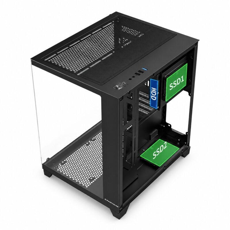 Gabinete PC Gamer Cubo Panorámico Micro-ATX con Vidrio Templado Envolvente y USB 3.0