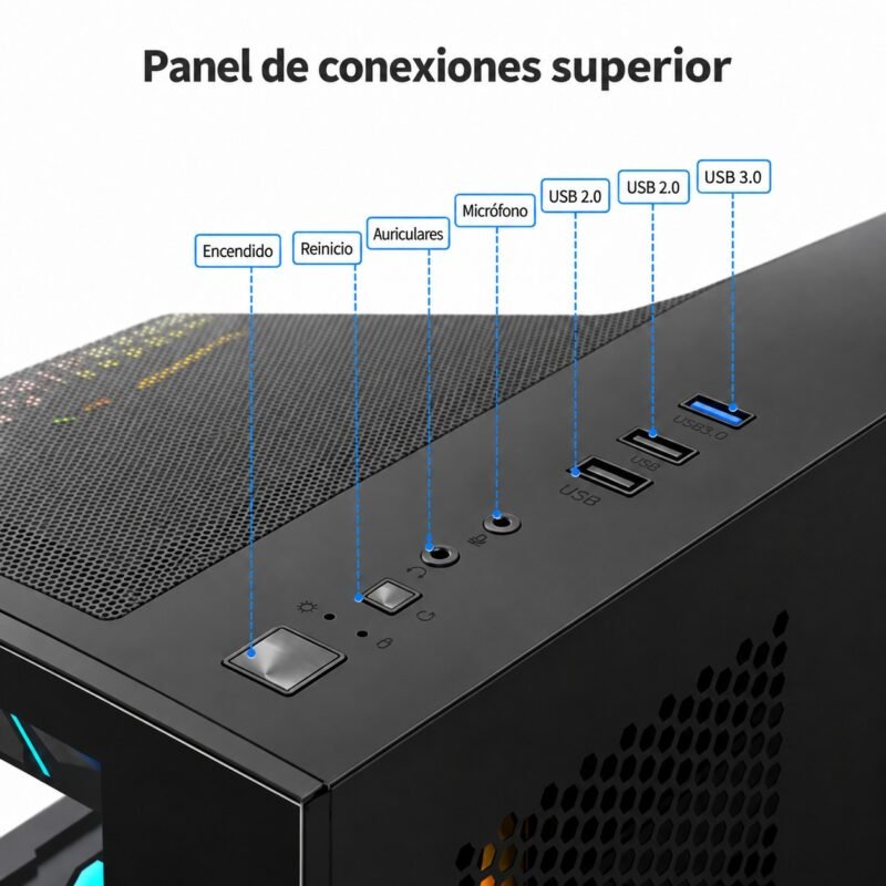Gabinete PC Gamer Cubo Panorámico Micro-ATX con Vidrio Templado Envolvente y USB 3.0