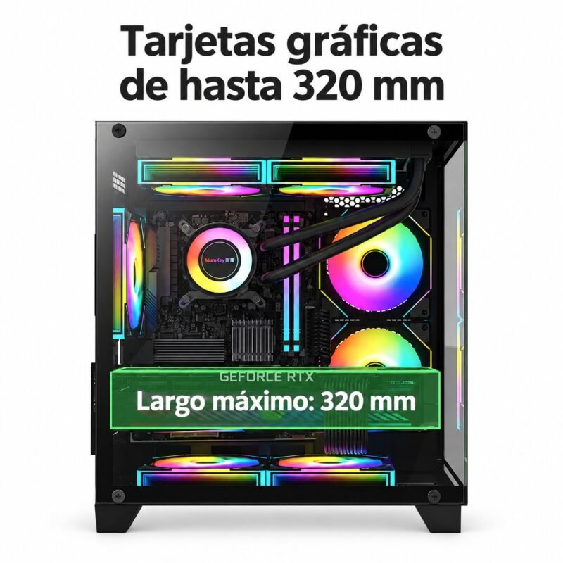 Gabinete PC Gamer Cubo Panorámico Micro-ATX con Vidrio Templado Envolvente y USB 3.0