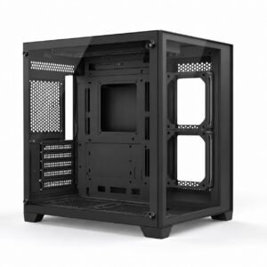 Gabinete PC gamer cubo panorámico negro con vidrio templado en dos caras, interior vacío