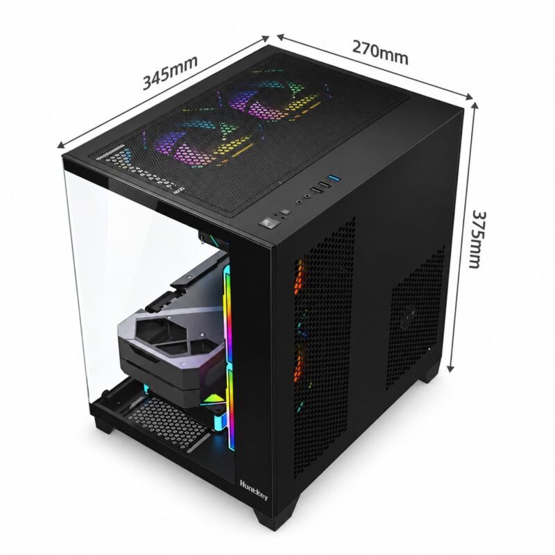 Gabinete PC Gamer Cubo Panorámico Micro-ATX con Vidrio Templado Envolvente y USB 3.0