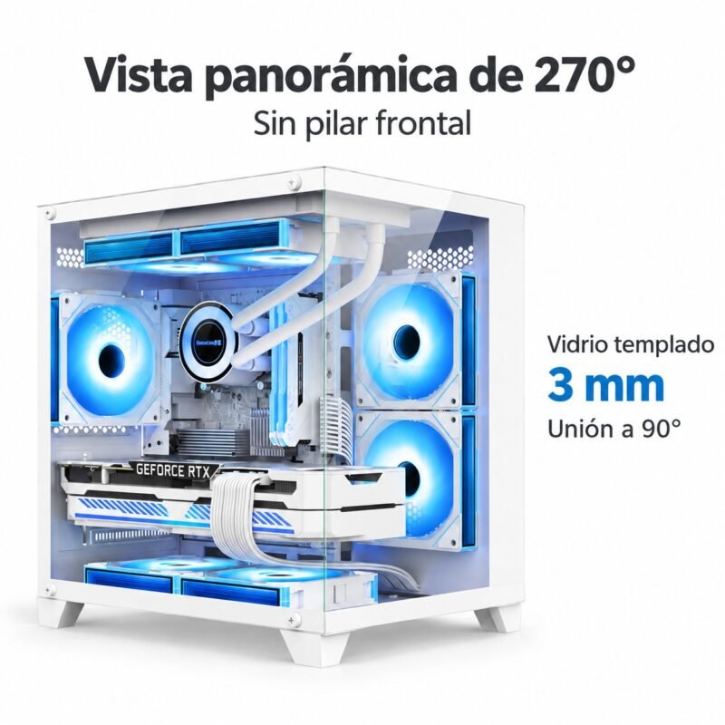 Gabinete PC Gamer Cubo Panorámico Micro-ATX con Vidrio Templado Envolvente y USB 3.0