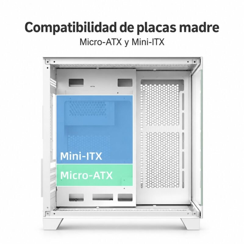 Gabinete PC Gamer Cubo Panorámico Micro-ATX con Vidrio Templado Envolvente y USB 3.0