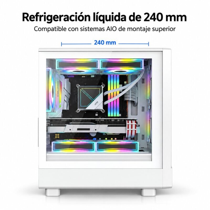 Gabinete PC Gamer Micro-ATX Airflow con Vidrio Templado, Radiador de 240 mm y USB 3.0