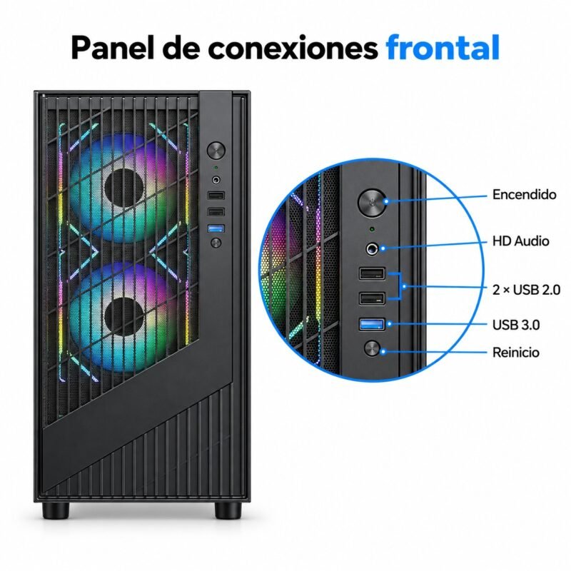 Gabinete PC Gamer Micro-ATX Airflow con Vidrio Templado, Radiador de 240 mm y USB 3.0