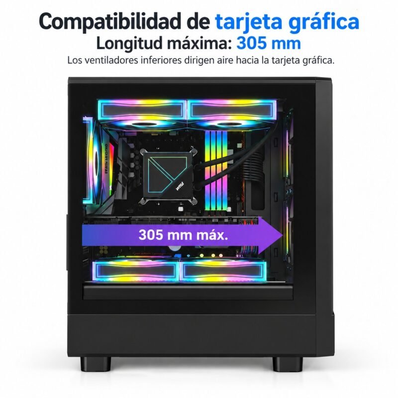 Gabinete PC Gamer Micro-ATX Airflow con Vidrio Templado, Radiador de 240 mm y USB 3.0