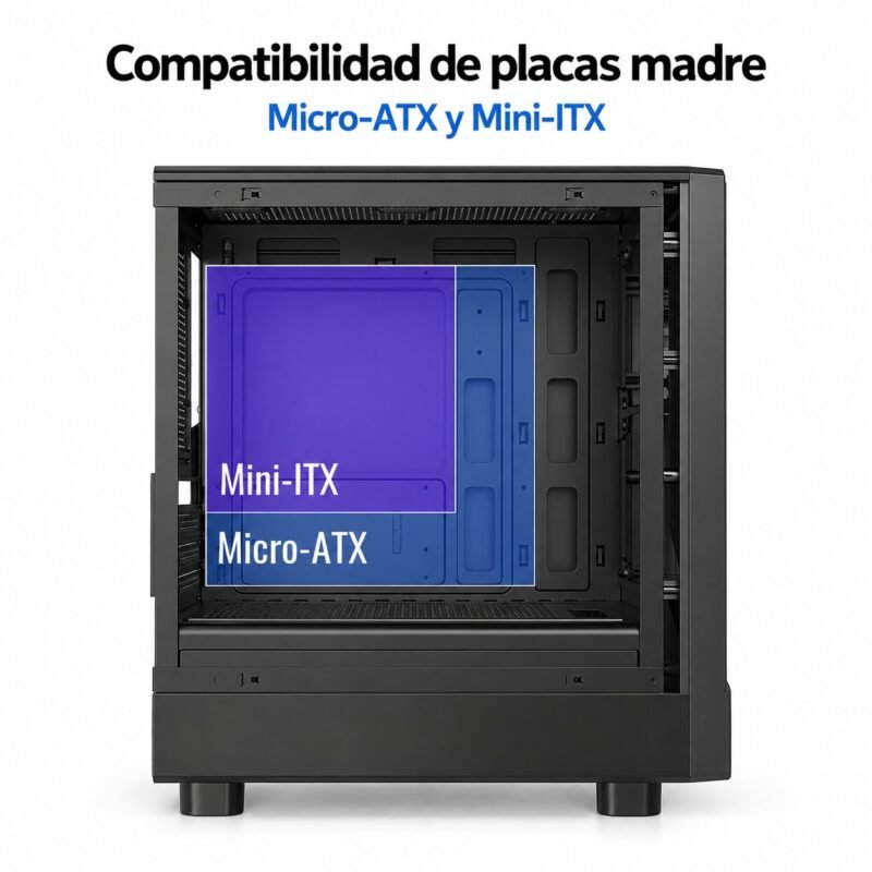 Gabinete PC Gamer Micro-ATX Airflow con Vidrio Templado, Radiador de 240 mm y USB 3.0