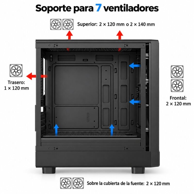 Gabinete PC Gamer Micro-ATX Airflow con Vidrio Templado, Radiador de 240 mm y USB 3.0