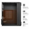 Compatibilidad: placa Micro-ATX o Mini-ITX, disipador de CPU hasta 140 mm, tarjeta gráfica hasta 250 mm, 2 SSD y 1 HDD