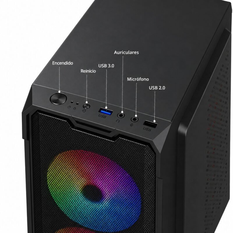 Gabinete PC Gamer Micro-ATX con Frente de Malla, Panel Lateral Transparente y USB 3.0
