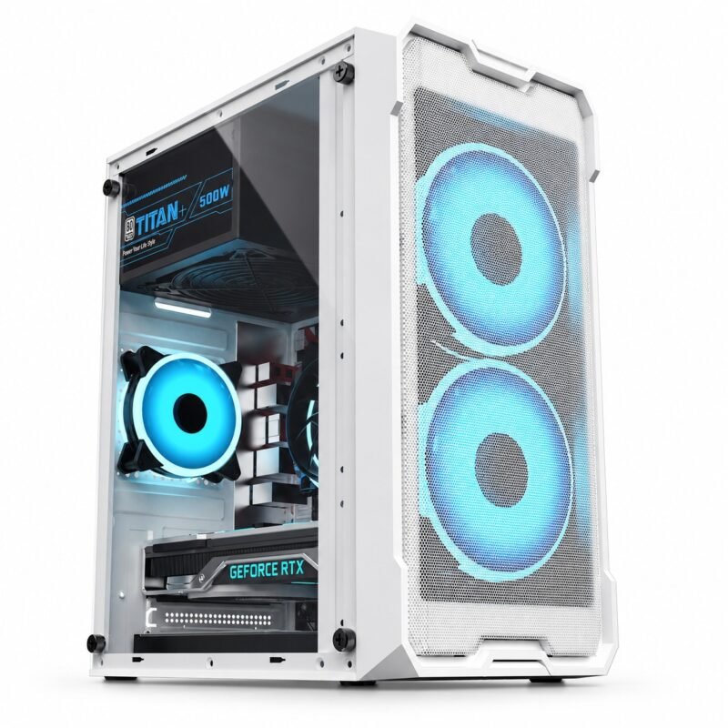 Gabinete PC Gamer Micro-ATX con Frente de Malla, Panel Lateral Transparente y USB 3.0