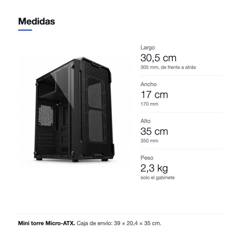 Gabinete PC Gamer Micro-ATX con Frente de Malla, Panel Lateral Transparente y USB 3.0
