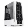 Gabinete gamer torre ATX blanco con frente de malla y panel lateral de vidrio templado