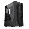 Gabinete gamer torre ATX negro con frente de malla y panel lateral de vidrio templado