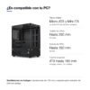 Compatibilidad: placas Micro-ATX y Mini-ITX, tarjeta de video hasta 290 mm, cooler de CPU hasta 160 mm, fuente ATX hasta 160 mm